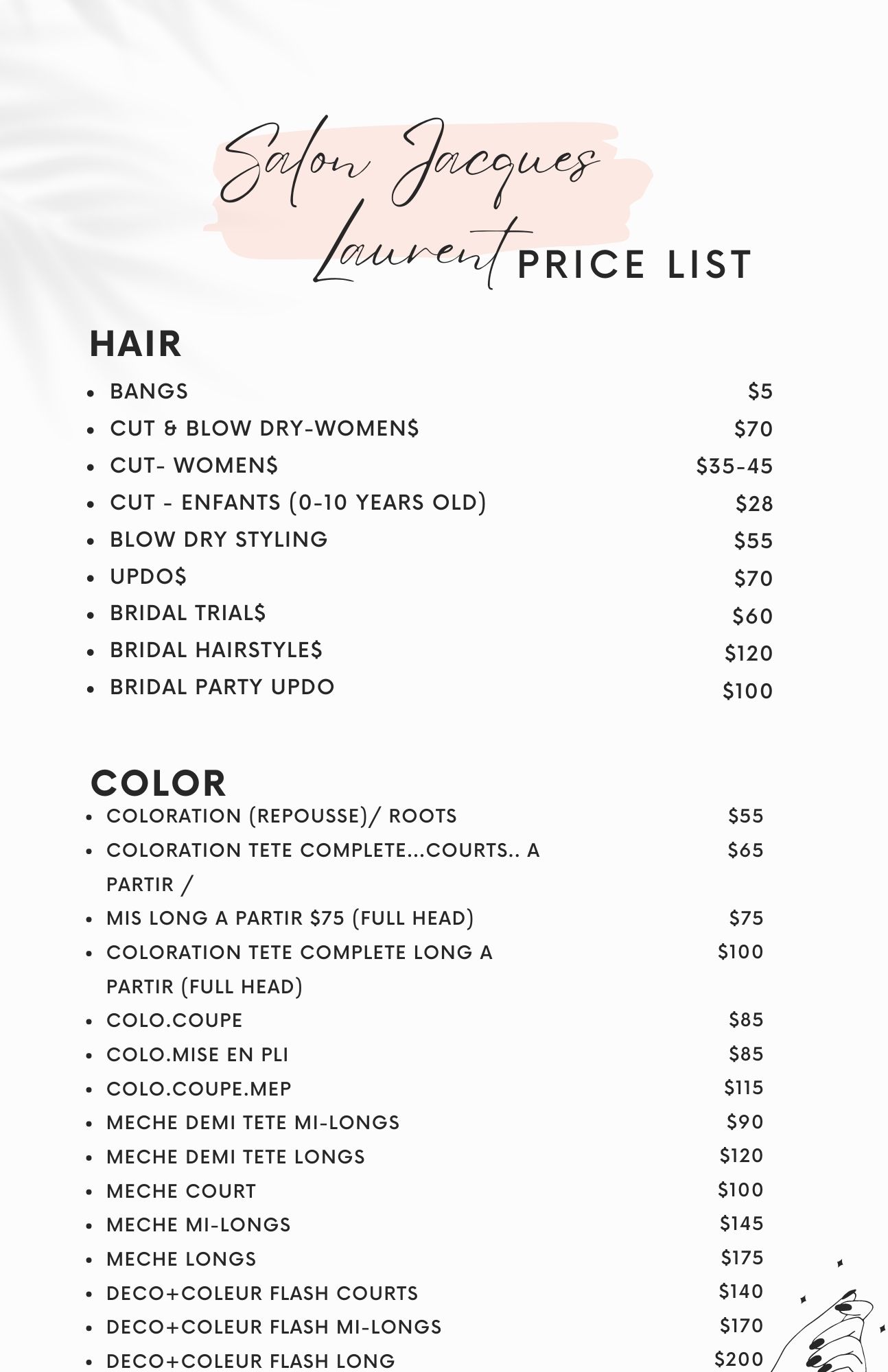 Price list